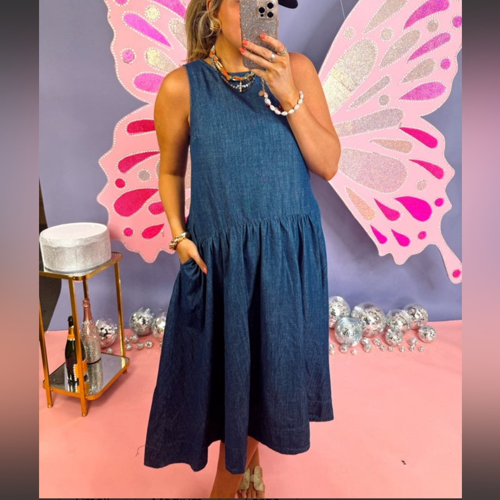 Sleeveless Denim Midi Dress